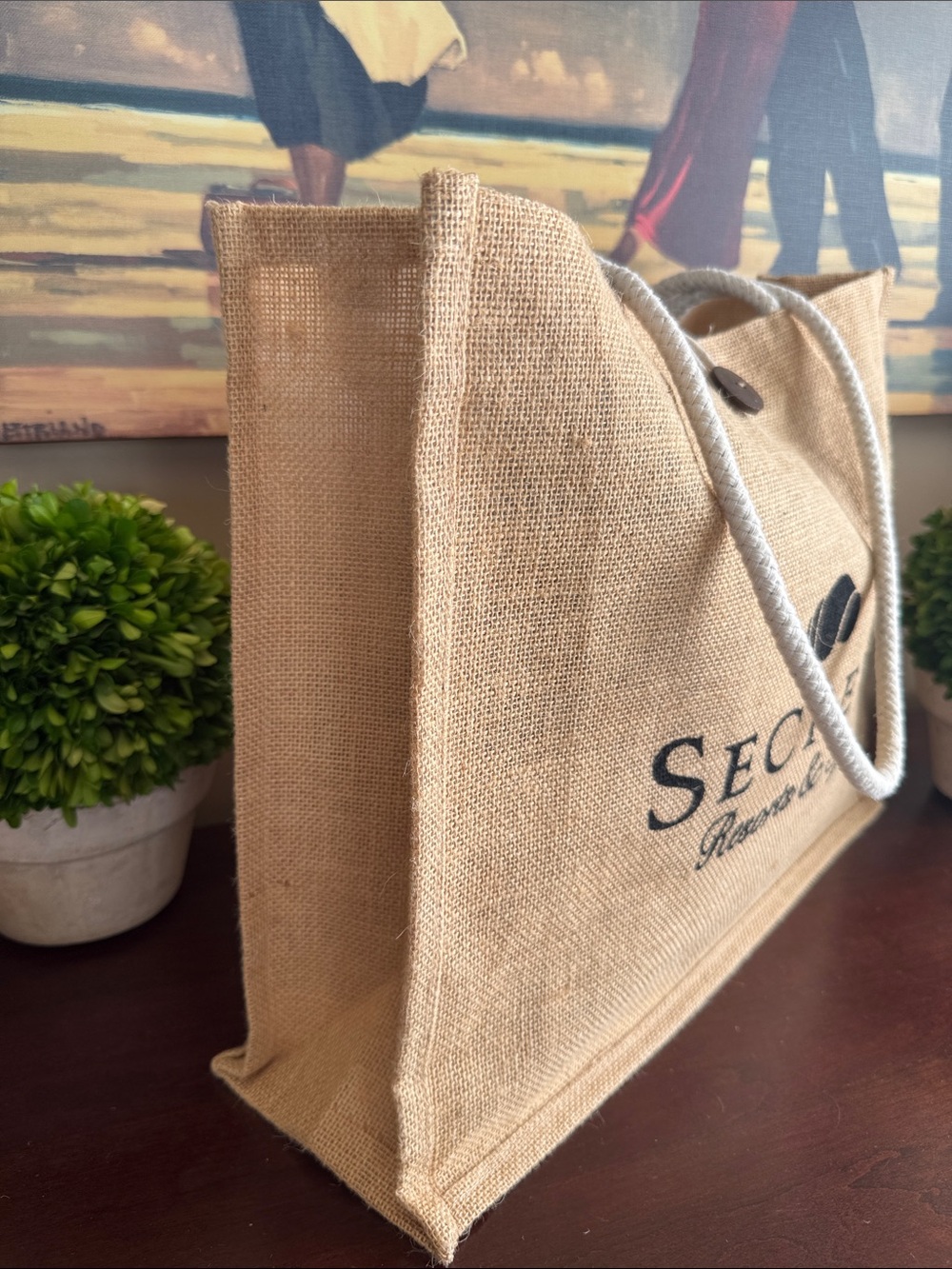 JUTE 🐚SECRETS Resorts & Spas🐚 ROPE HANDLE TOTE BAG 🌟NEW🌟 - Picture 3 of 17